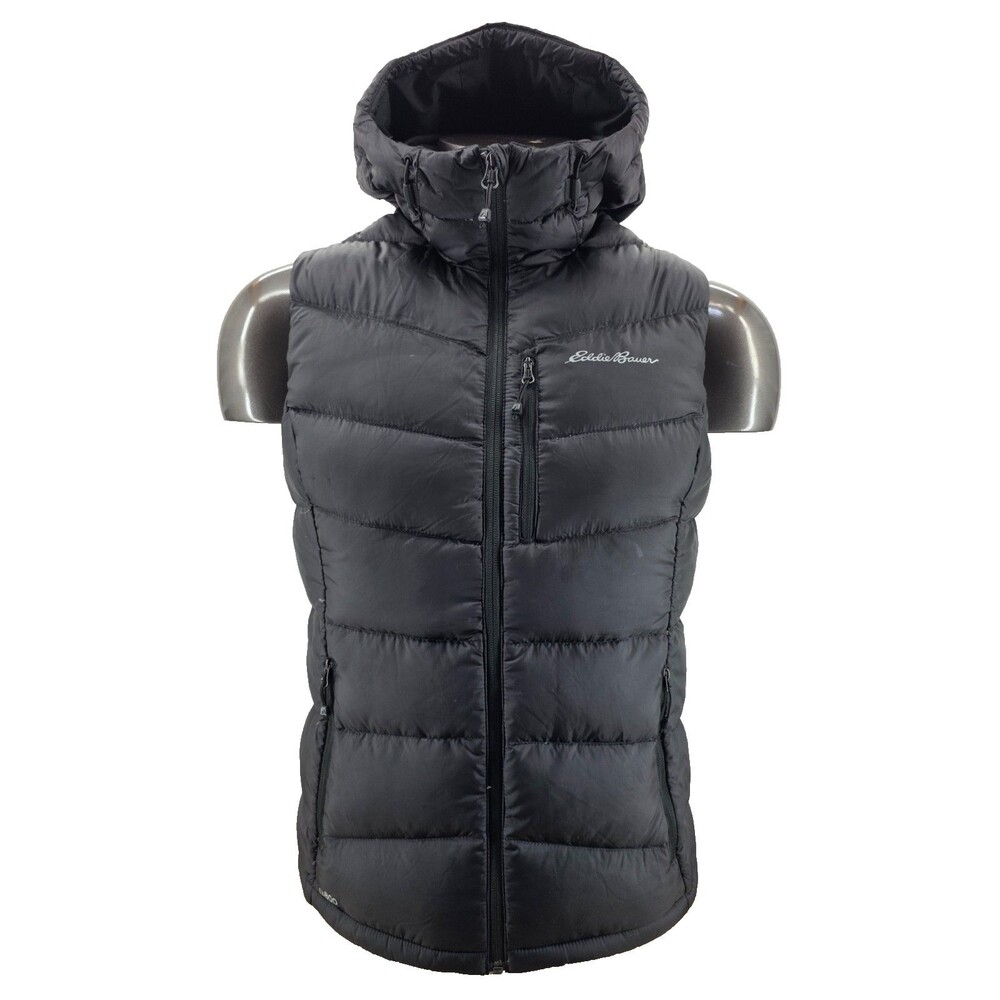 Eddie Bauer First Ascent Down Puffer Jacket Womens Black Hooded EB800 Large
